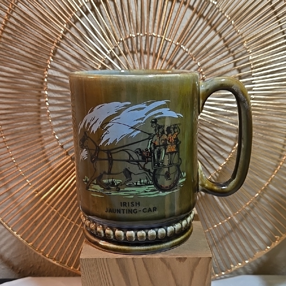 Vintage Wade Irish Jaunting Car Mug - Green Ceramic
